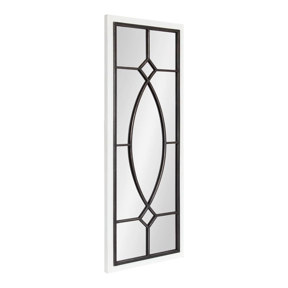 Kate and Laurel Bakersfield Farmhouse Windowpane Rectangle Wall Mirror, 16 x 42, White, Framed Decorative Rectangular Mirror with Natural Iron Overlay and Tall Frame