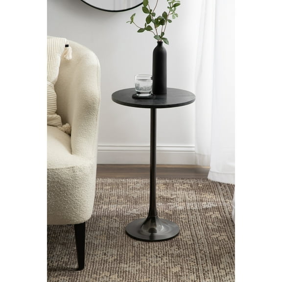 Kate and Laurel Baronet Glam Marble Round Side Table, 14 x 14 x 24, Black Marble and Gray Gunmetal, Marble Top Circle End Table for Use as a Bedroom Nightstand or Living Room Plant Stand Option