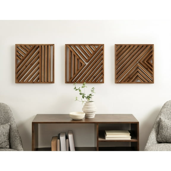 Kate and Laurel Barreda Modern Decorative Wood Wall Plaque Set, 12 x 12, Set of 3, Natural Wood, Geometric Square Wooden Art for Use as Entryway Wall Decor or Bedroom Art for Above Bed