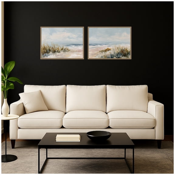 Kate and Laurel Beach Grass Warm Sand Waves 2 Piece Framed Canvas Wall Art Set by The Creative Bunch Studio, Sylvie Dark Gold Coastal, Beach Art for Wall Decor