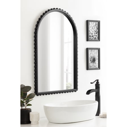 Kate and Laurel Beadbrook Modern Beaded Arched Mirror, 20 x 30, Black, Transitional Arch Wall Mirror for Use as Bathroom Mirror or Entryway Mirror Decor