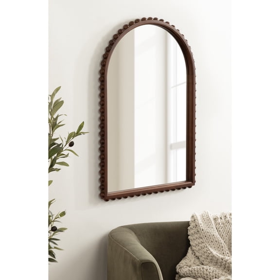 Kate and Laurel Beadbrook Modern Beaded Arched Mirror, 20 x 30, Walnut Brown, Transitional Arch Wall Mirror for Use as Bathroom Mirror or Entryway Mirror Decor