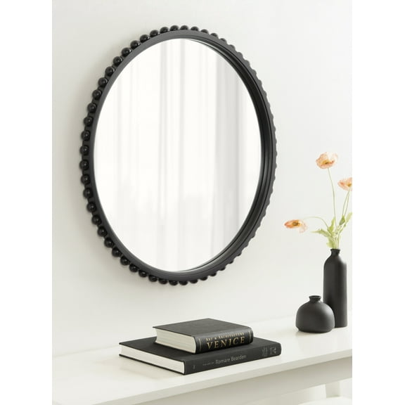 Kate and Laurel Beadbrook Modern Round Beaded Wall Mirror, 24 Inch Diameter, Black, Transitional Circle Mirror for Use as Bathroom Mirror or Entryway Mirror Decor