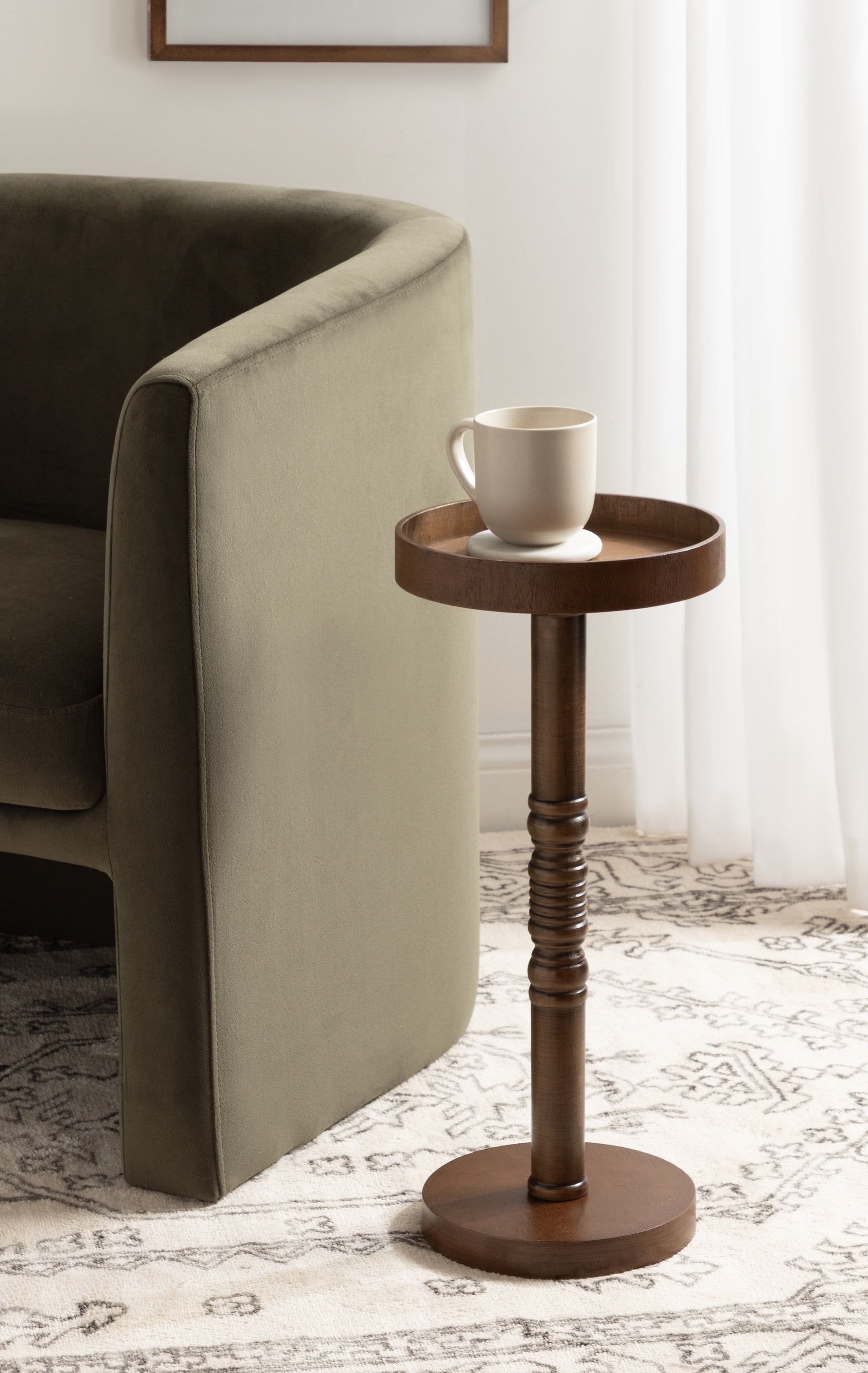 Bellport Rustic Brown Round Wood Pedestal End Table