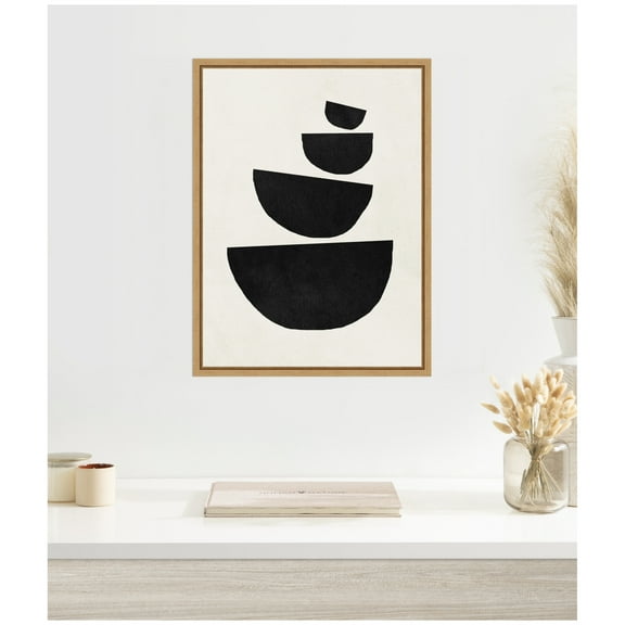 Kate and Laurel Black Geometric Abstract 1 Framed Canvas Wall Art by July Art Prints 18 x 24 Sylvie Natural, Black & White, Abstract Art for Wall Decor, Living Room, Bedroom