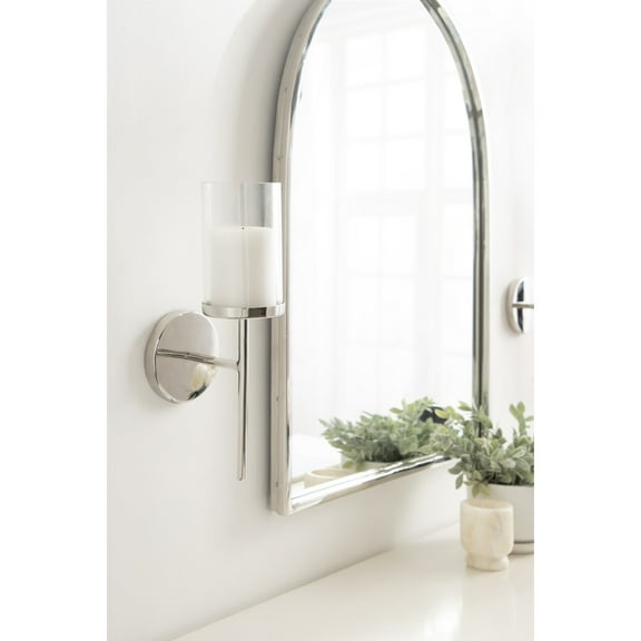 Kate and Laurel Blaise Transitional Metal Wall Sconce, 5 x 6 x 14, Silver, Modern Round Candle Holder with Removable Glass Cylinder for Flameless Candles