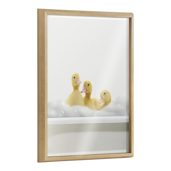 Kate and Laurel Blake Bathroom Bubble Bath 3 Ducks Framed Printed Glass Wall Art by The Creative Bunch Studio, 18x24 Natural, Adorable Baby Animal Art for Wall
