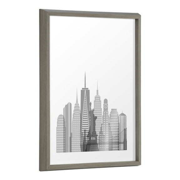 Kate and Laurel Blake New York Cityscape Framed Printed Glass Wall and Dry Erase Art by Jake Goossen, 18x24 Gray, Decorative Landscape Functional Art for Wall