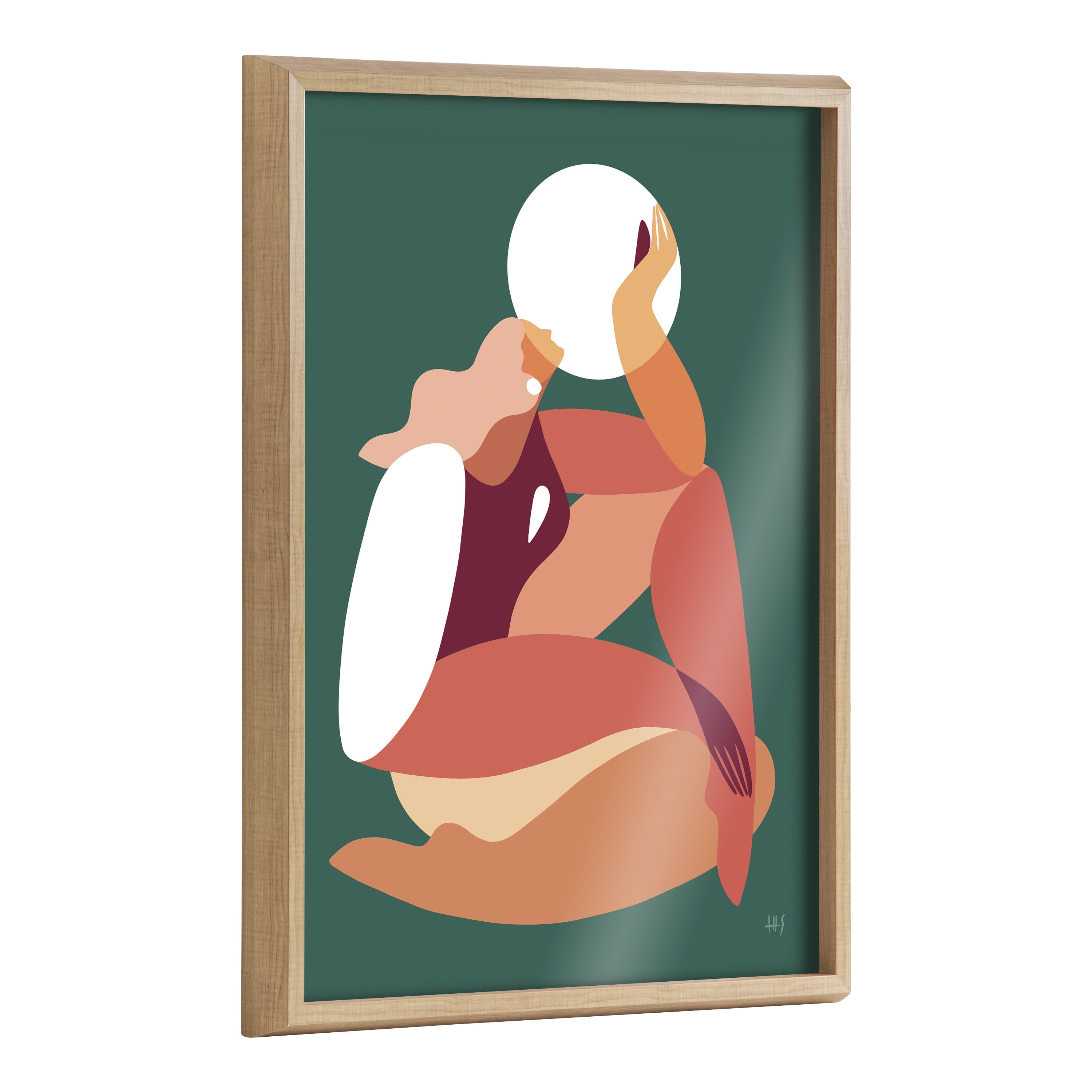 Kate and Laurel Blake How the Sun Loves the Moon Framed Printed Glass Wall Art by Maggie Stephenson, 18x24 Natural, Bright Female Figure Abstract Wall Décor