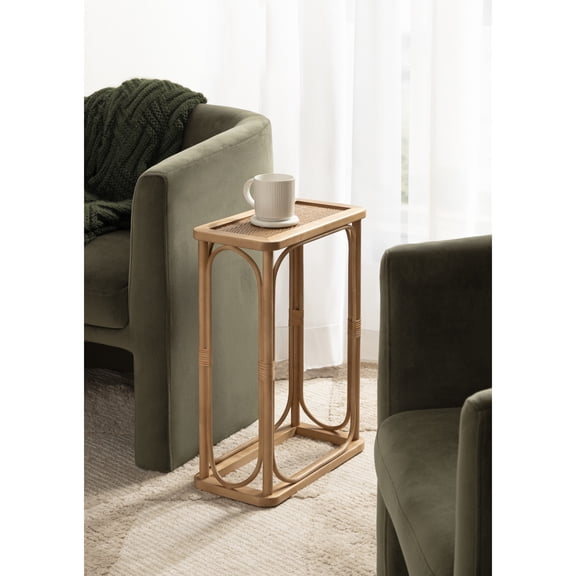 Kate and Laurel Bonaire Coastal Rectangle Slim Rattan Side Table, 16 x 8 x 22, Natural Rattan, Transitional Boho Rectangular Skinny End Table for Use as Living Room Decor Accent