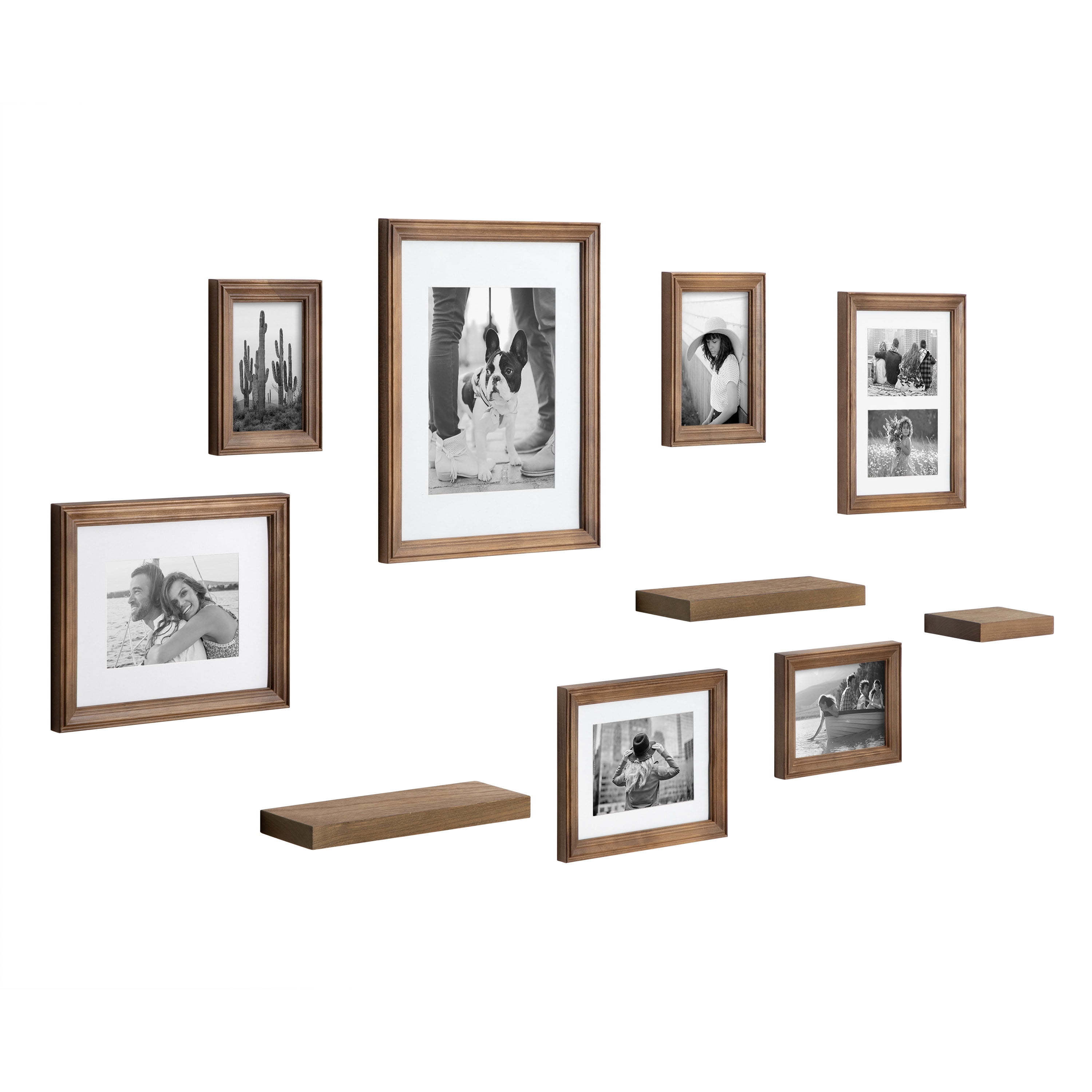 Natural Wood Frame Shelf Set with Photo Frames