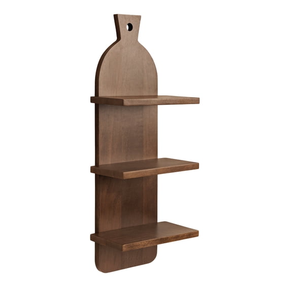 Kate and Laurel Braxton Modern Farmhouse Three-Tier Wall Shelf, 12 x 7 x 32, Natural Brown, Transitional Tiered Wood Display Shelf for Kitchen Spice Rack