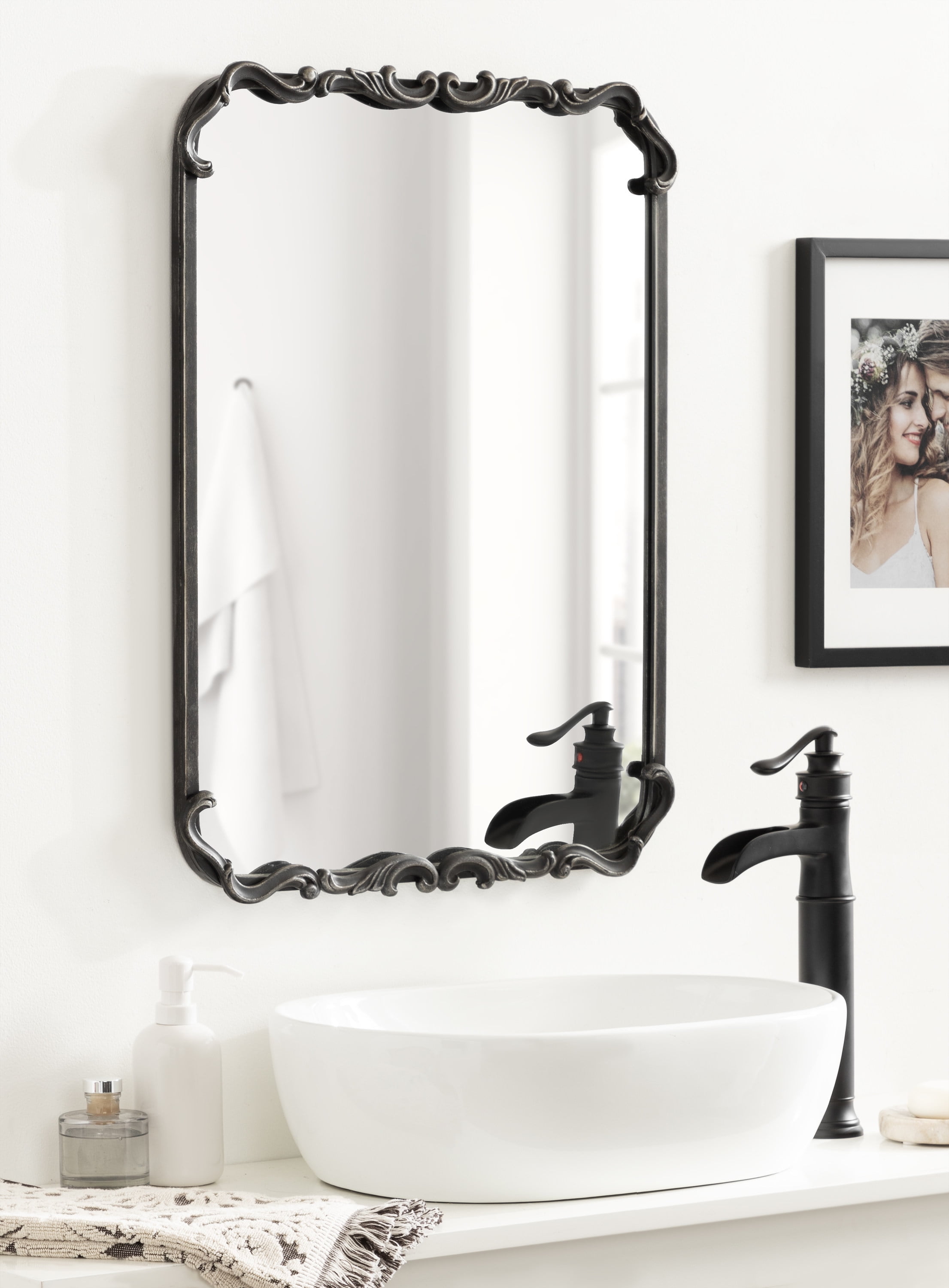 Brazelton 20"x27" Ornate Black Rectangular Wall Mirror