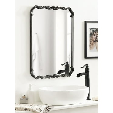 Kate and Laurel Brazelton Traditional Rounded Rectangle Ornate Mirror, 20 x 27, Black, Ornamental Round Rectangular Classic Framed Wall Mirror for Bathroom Vanity Mirror or Fireplace Mantel Mirror
