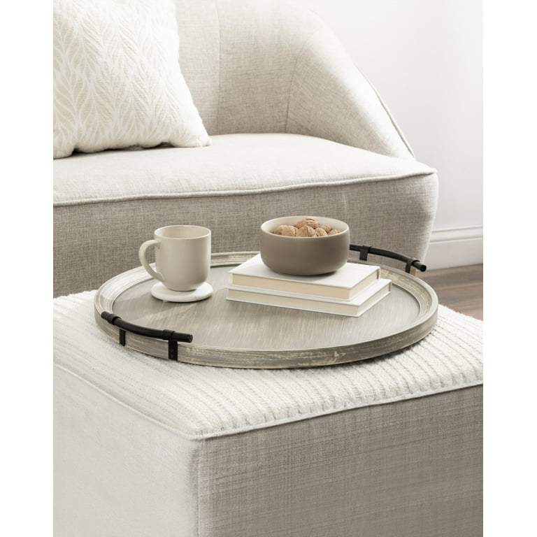 Kate and Laurel Bruillet Farmhouse Wood Round Ottoman Tray, 24 x