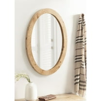 Kate and Laurel Burlock Modern Burlwood Oval Mirror, 22 x 28, Natural Wood, Transitional Wide Round Mirror for Use as Vanity Bathroom Mirror or Fireplace Mantel Mirror