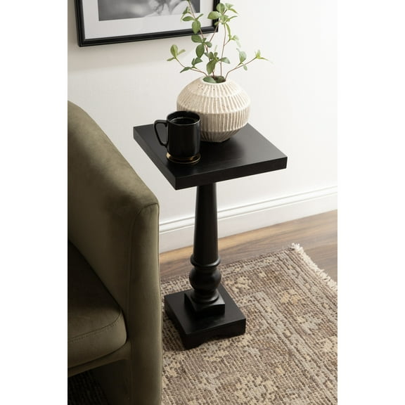 Kate and Laurel Butterfield Traditional Square Pedestal Side Table, 12 x 12 x 25, Black, Vintage Wooden End Table for Use as Small Bedroom Nightstand or Indoor Plant Stand