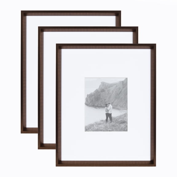 Kate and Laurel Calter Modern Wall Picture Frame Set of 3, 16x20 matted to 8x10, Bronze, Transitional Three-Piece Frame Set for Gallery Wall Frame Set in Living Room Wall Decor