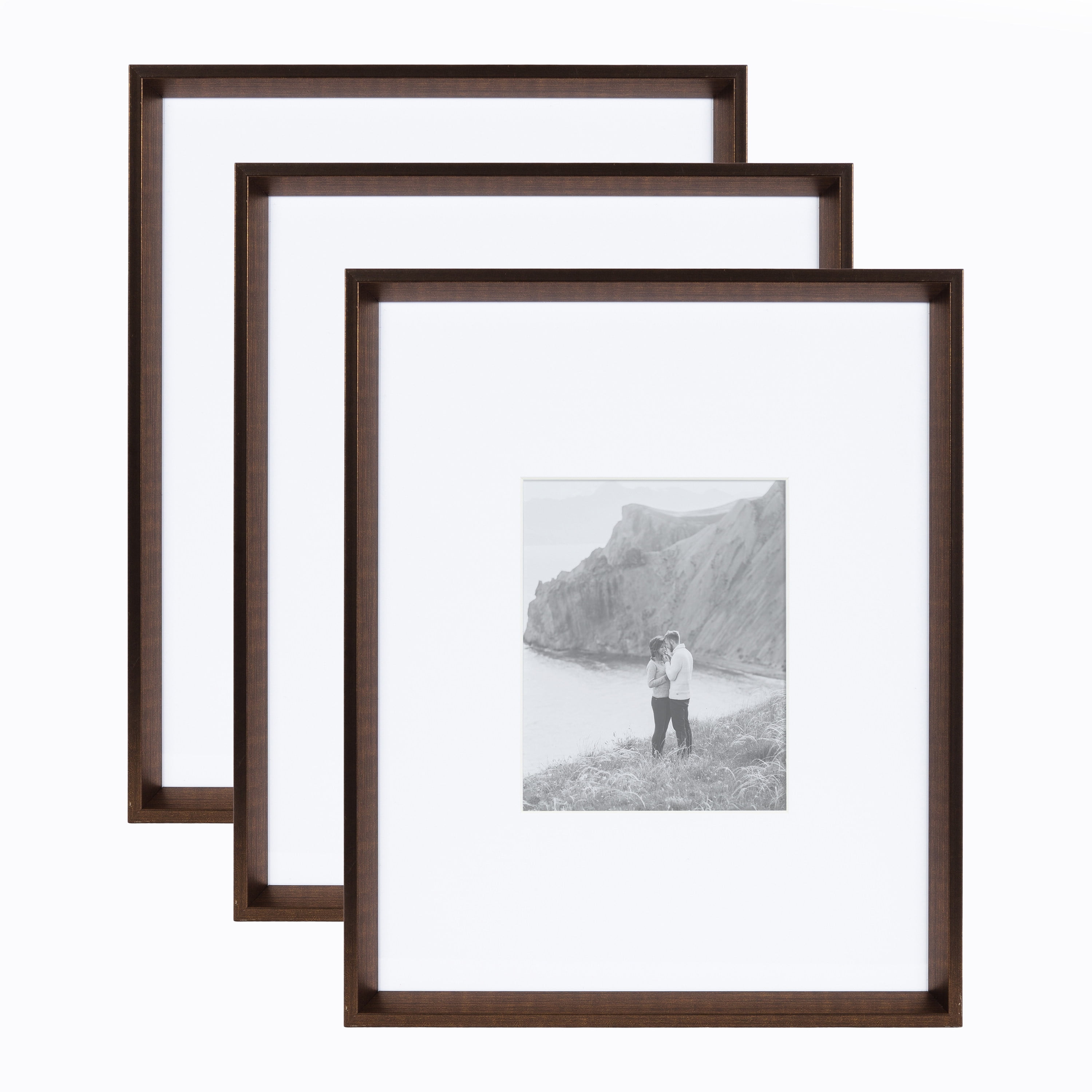 Kate and Laurel Calter Modern Wall Picture Frame Set of 3, 16x20 matted to 8x10, Bronze