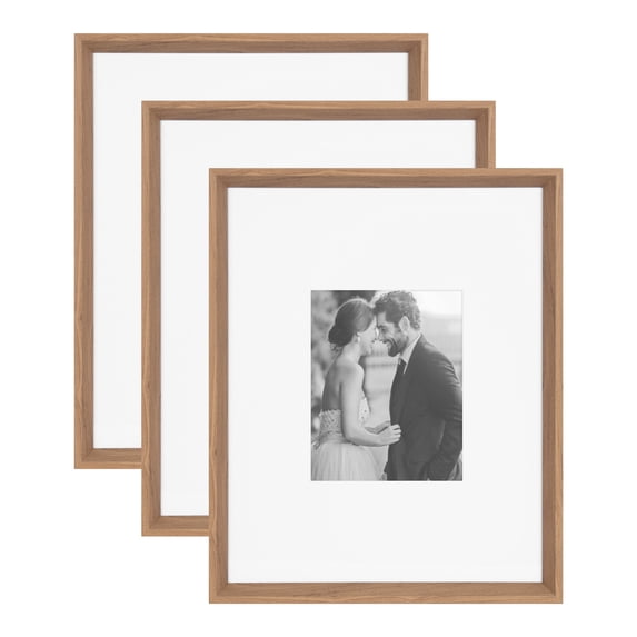 Kate and Laurel Calter Modern Wall Picture Frame Set of 3, 16x20 matted to 8x10, Brown, Modern Three-Piece Frame Set for Gallery Wall Frame Set in Living Room Wall Decor