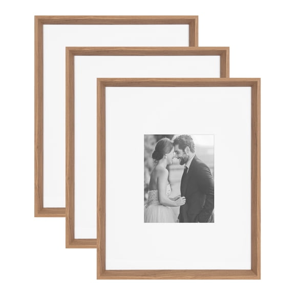 Kate and Laurel Calter Modern Wall Picture Frame Set of 3, 16x20 matted to 8x10, Brown, Modern Three-Piece Frame Set for Gallery Wall Frame Set in Living Room Wall Decor