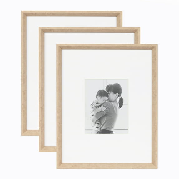 Kate and Laurel Calter Modern Wall Picture Frame Set of 3, 16x20 matted to 8x10, Natural, Modern Three-Piece Frame Set for Gallery Wall Frame Set in Living Room Wall Decor
