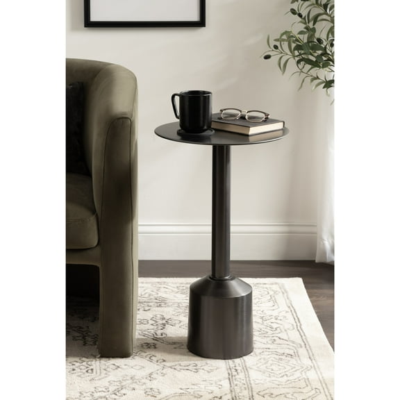 Kate and Laurel Cannings Modern Metal Round Side Table, 14 x 14 x 24, Gunmetal, Transitional Sculptural Indoor Plant Stand with Pedestal Base for Living Room End Table or Bedroom Nightstand