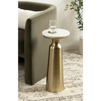 Kate and Laurel Cardina Glam Marble Round Drink Table, 10 x 10 x 22, White Marble and Gold, Modern Marble Top Circle Mini Table for Use as a Small Bedroom Nightstand or Living Room Plant Stand Option