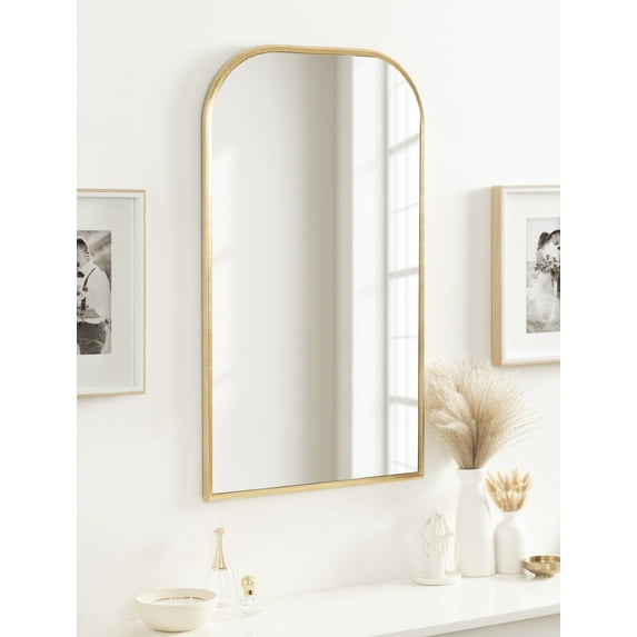 Kate and Laurel Caskill Modern Arched Wall Mirror, 20 x 34, Gold, Decorative Tall Mid-Century Mirror for Wall Decor with Rounded Arched Frame and Sophisticated Look