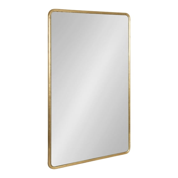 Kate and Laurel Caskill Modern Framed Rounded Rectangle Mirror, 24 x 36, Gold, Decorative Round Rectangular Bathroom Mirror for Vanity and Minimal Wall Home Decor