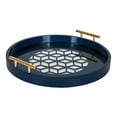 thumbnail image 1 of Kate and Laurel Caspen Glam Decorative Serving Tray, 15.5 Inch Diameter, Navy and Gold, Decorative Tray with Round Shape and Polished Gold Metal Handles for Storage and Display, 1 of 8
