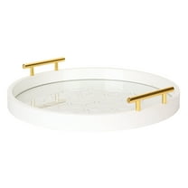 Kate and Laurel Caspen Glam Decorative Serving Tray, 15.5 Inch Diameter, White and Gold, Decorative Tray with Round Shape and Polished Gold Metal Handles for Storage and Display