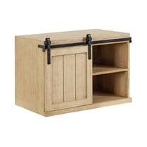 Kate and Laurel Cates Decorative Wood Floating Side Table with Sliding Barn Door, 20 x 12 x 15, Natural Wood, Farmhouse Wooden Floating Wall Cabinet for Versatile Home Storage