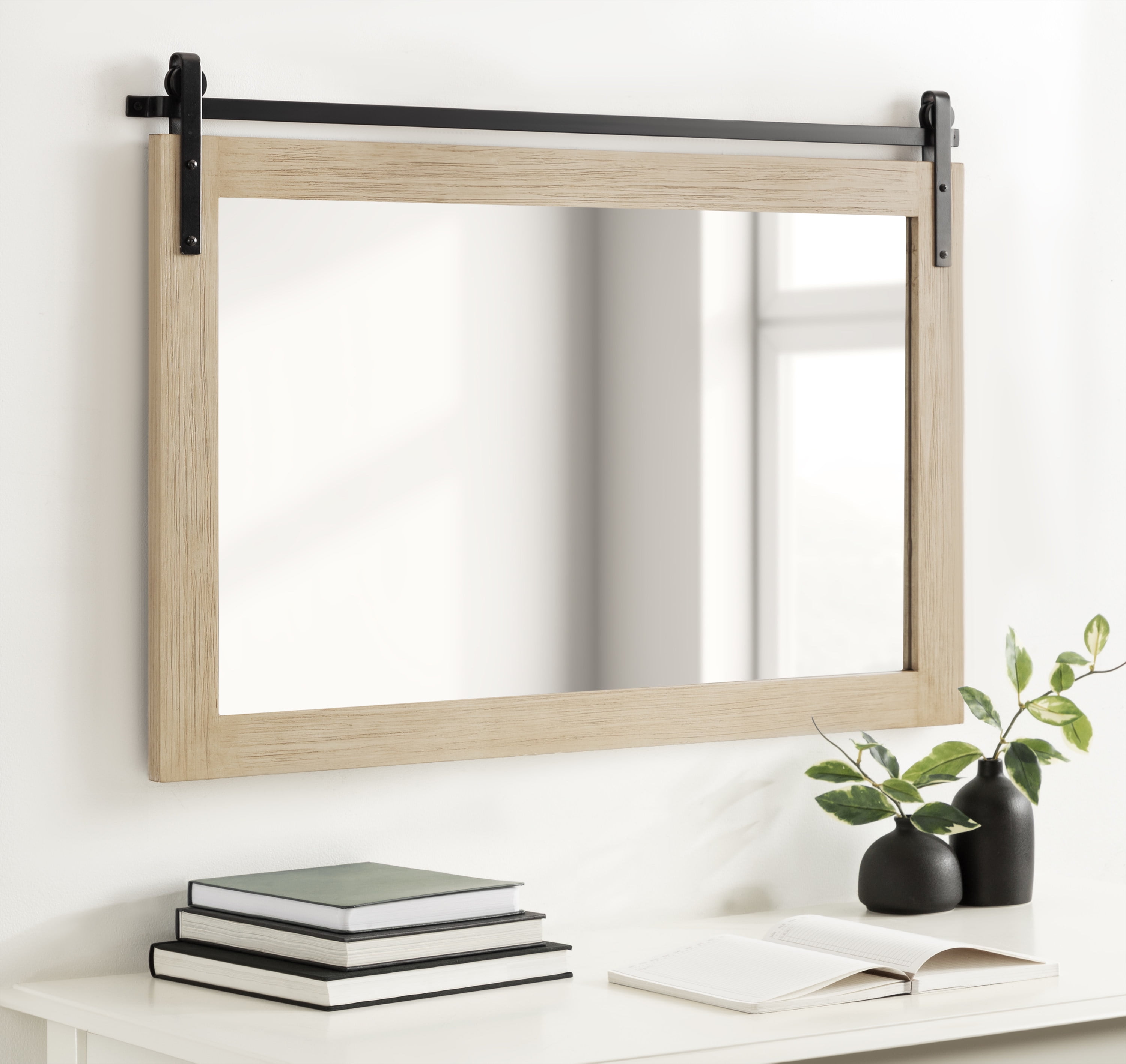 Kate and Laurel Cates Farmhouse Mirror, Wood Frame, 38x27, Barn Door