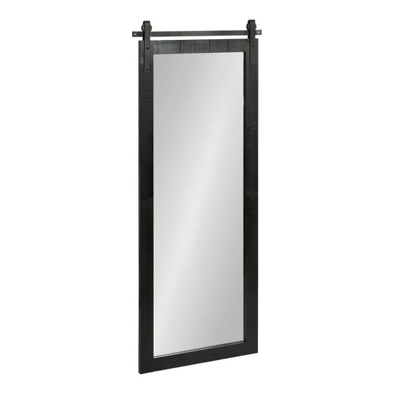 Kate and Laurel Cates Farmhouse Wood Framed Panel Wall Mirror, 18 x 50, Black, Decorative Rustic Barn Door Inspired Wall Mirror Decor With Full Length Size