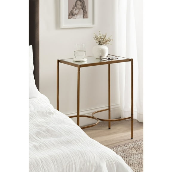 Kate and Laurel Catriona Modern Glam Metal Skinny Side Table, 19 x 11 x 24, Gold, Rectangular Slim Living Room End Table with Unique Geometric Base for Use as Bedroom Accent or Entryway Decor