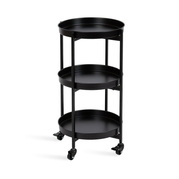 Kate and Laurel Celia Modern 3-Tier Bar Cart, 16 x 16 x 29, Black, Decorative Round Rolling Serving Cart with Lockable Wheels and Three Tiers of Storage and Display Space