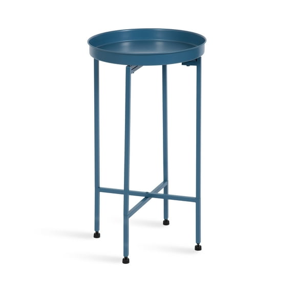 Kate and Laurel Celia Round Metal Foldable Accent Table, 15 x 26, Blue, Transitional Small Side Table with a Removable Magnetic Tray Tabletop and Space-Saving Folding Base