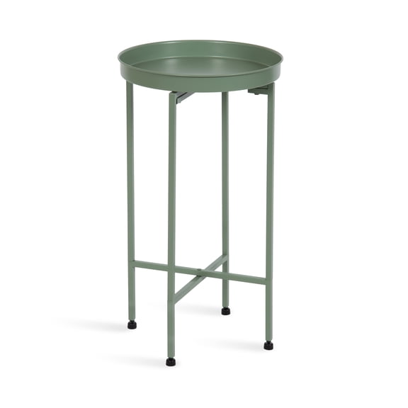 Kate and Laurel Celia Round Metal Foldable Accent Table, 15 x 26, Green, Transitional Small Side Table with a Removable Magnetic Tray Tabletop and Space-Saving Folding Base