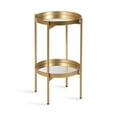 thumbnail image 1 of Kate and Laurel Celia Round Metal Foldable Tiered Side Table, 16 x 26, Gold, Modern Accent Table with Mirrored Magnetic Tray Tabletops and Space-Saving Folding Base, 1 of 9