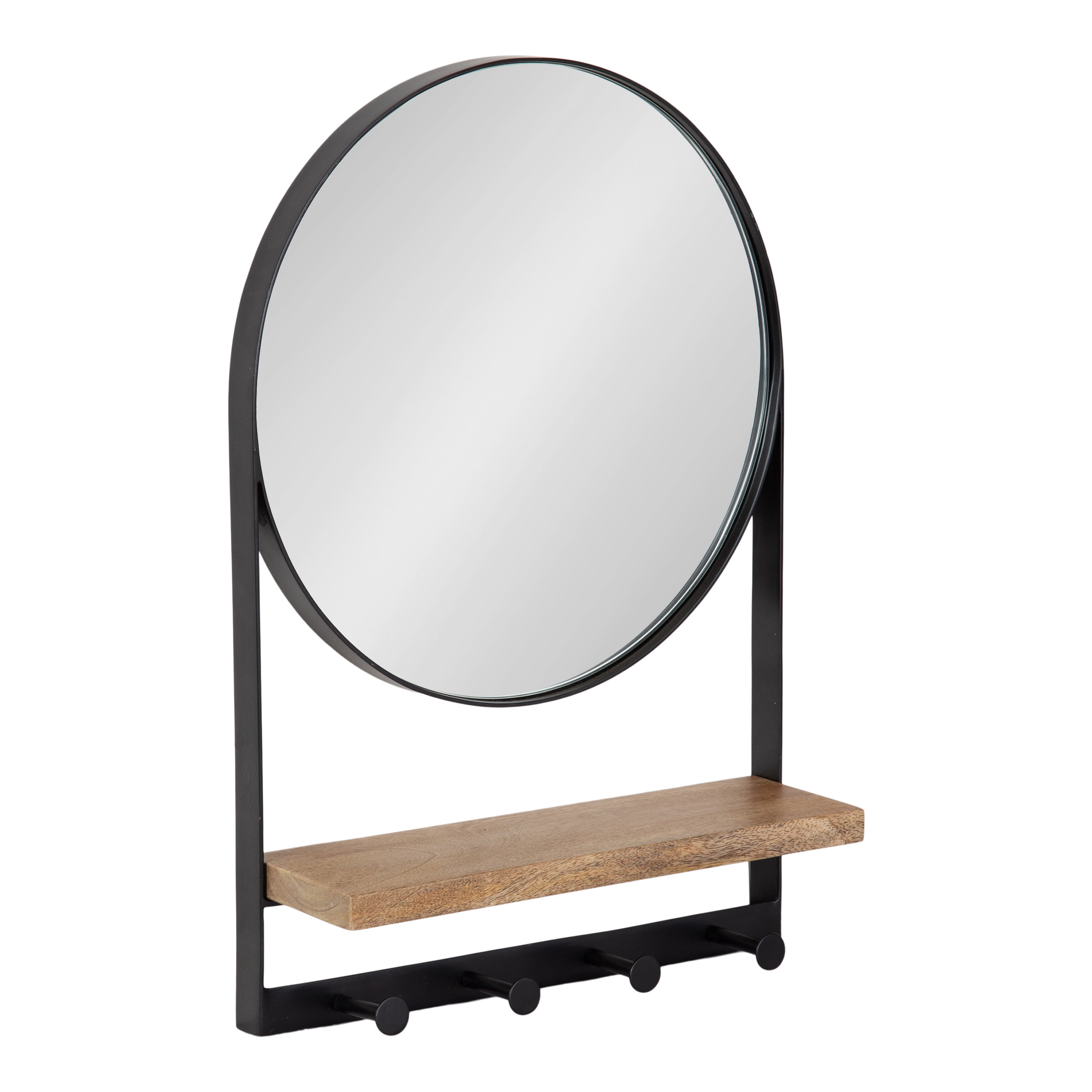 Kate and Laurel Chadwin Modern Round Wall Mirror with Shelf, 15 x 21, Natural Brown and Black
