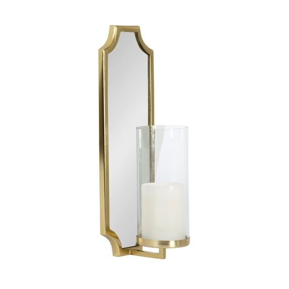 Kate and Laurel Ciel Glam Mirrored Wall Sconce, 6 x 5 x 16, Gold, Modern Scalloped Candle Holder with Removable Glass Cylinder and Mirror for Bathroom or Bedroom Wall Decor