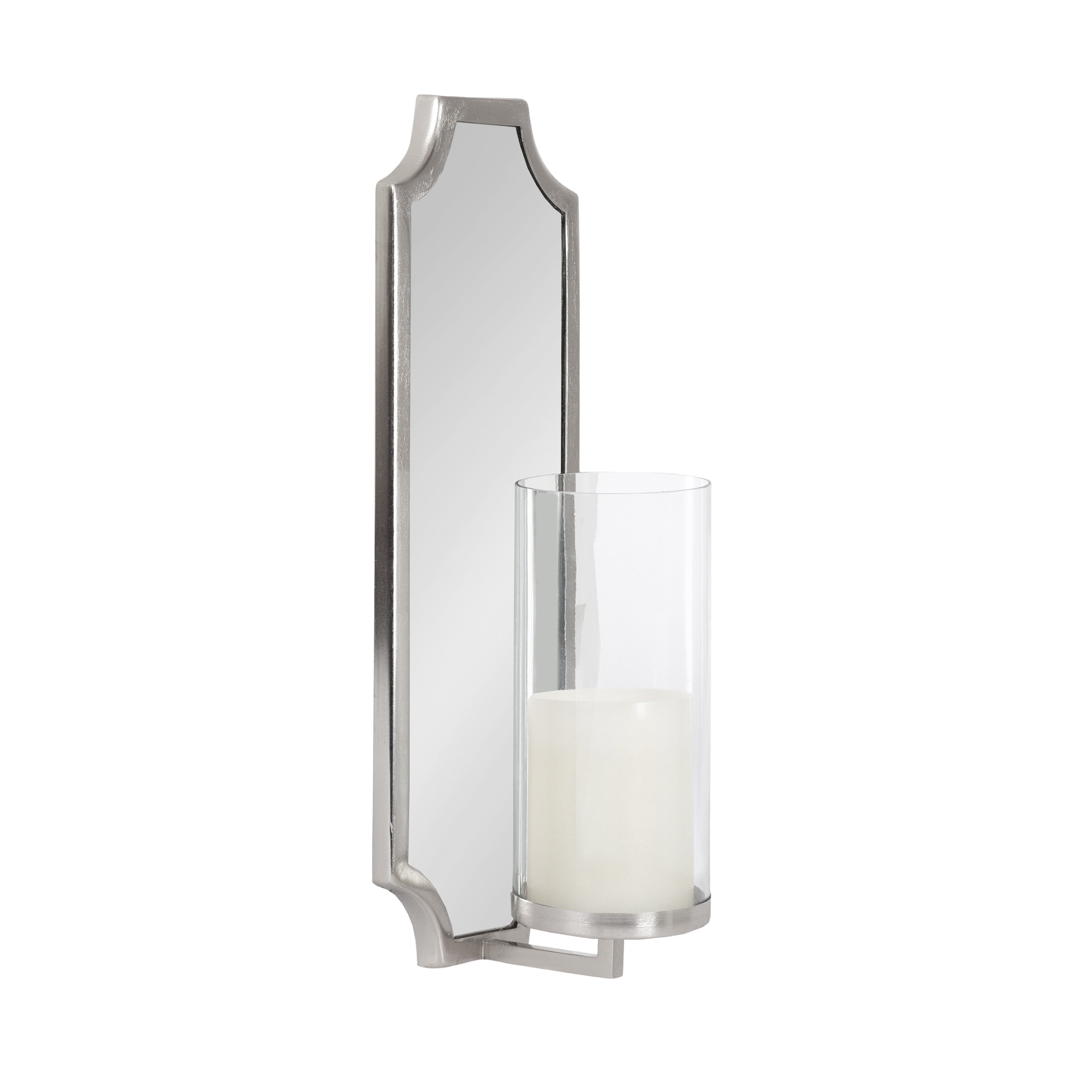 Silver Scalloped Mirrored Wall Sconce with Glass Cylinder