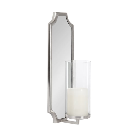 Kate and Laurel Ciel Glam Mirrored Wall Sconce, 6 x 5 x 16, Silver, Traditional Scalloped Candle Holder with Removable Glass Cylinder and Mirror for Bathroom or Bedroom Wall Decor