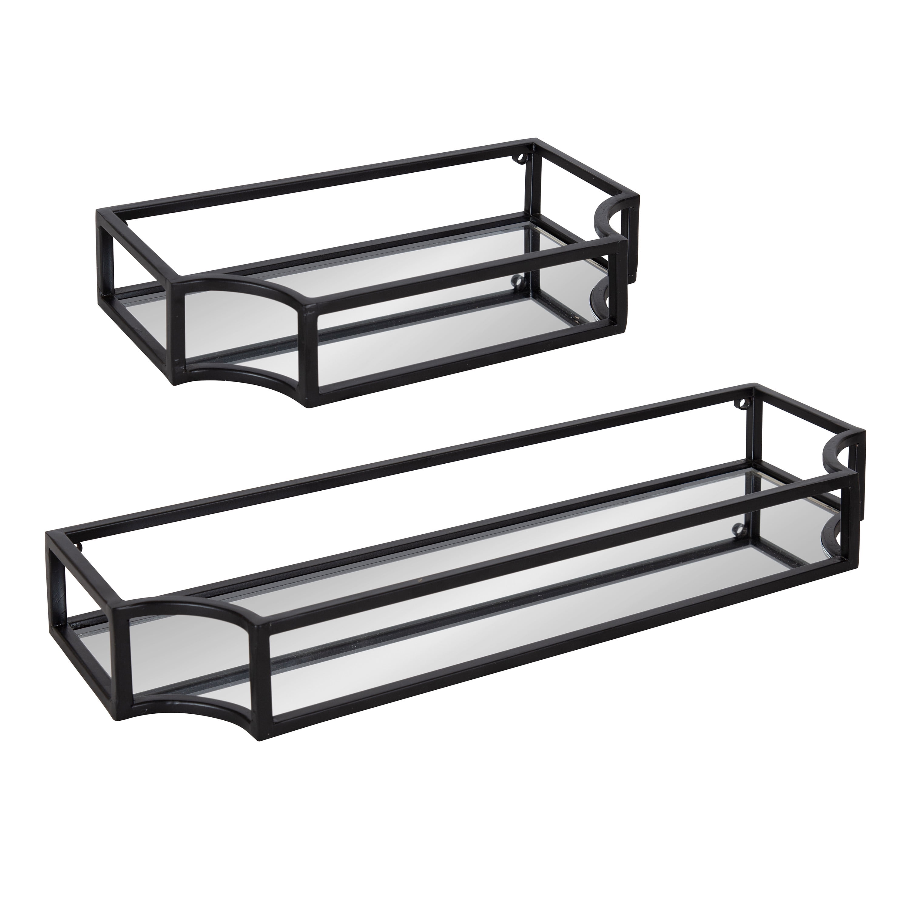 Ciel Modern Black Glass Floating Shelves with Scalloped Frame
