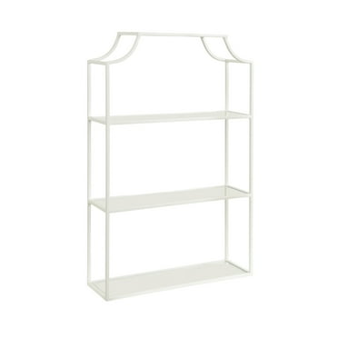 Kate and Laurel Ciel Three-Tiered Wall Shelf, 21 x 30, White, Decorative Floating Shelf Storage and Wall Organizer for Over Toilet Storage Bathroom Display