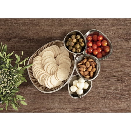 Kate and Laurel Cluso Modern Metal Tabletop Footed Cluster Tray, 14 x 10, Shiny Silver, Sculptural Cast Aluminum Food-Safe Tray for Kitchen or Entryway Decor