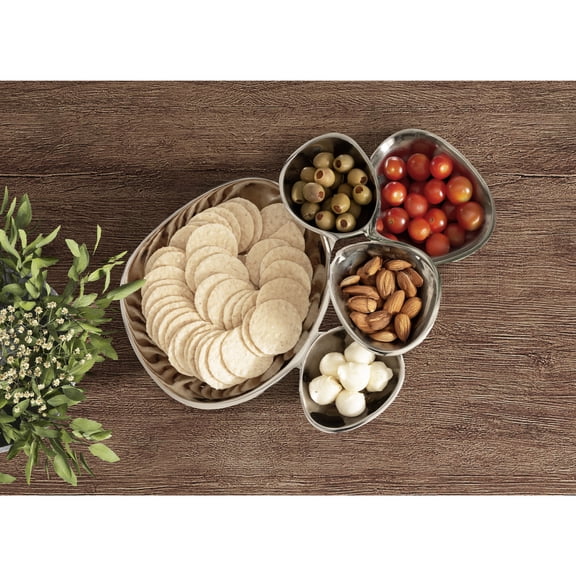 Kate and Laurel Cluso Modern Metal Tabletop Footed Cluster Tray, 14 x 10, Shiny Silver, Sculptural Cast Aluminum Food-Safe Tray for Kitchen or Entryway Decor