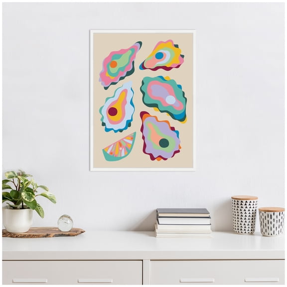 Kate and Laurel Coastal Oysters and Lemon Framed Canvas Wall Art by Rachel Lee 18 x 24 Sylvie White, Modern, Abstract, Cuisine, Beach Art for Wall Decor, Living Room, Bedroom
