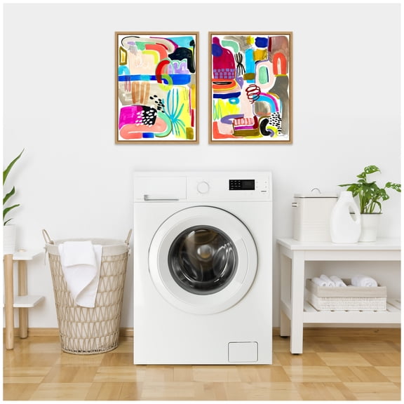 Kate and Laurel Colorful Abstract 10 and 12  - set of 2 18x24 Framed Canvas Wall Art Set  by Emma Daisy, Sylvie Natural, Modern Contemporary, Abstract Art for Wall Decor, Living Room, Bedroom